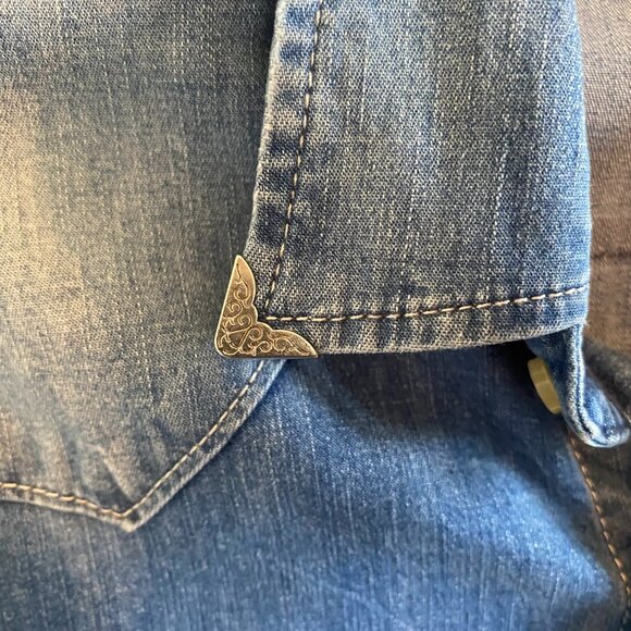 Replay Blue Jeans Denim Shirt with Turquoise Buttons - Picture 3 of 10